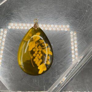 Reverse Carved Amber Lucite Bunch of Grapes Teardrop Pendant Vintage